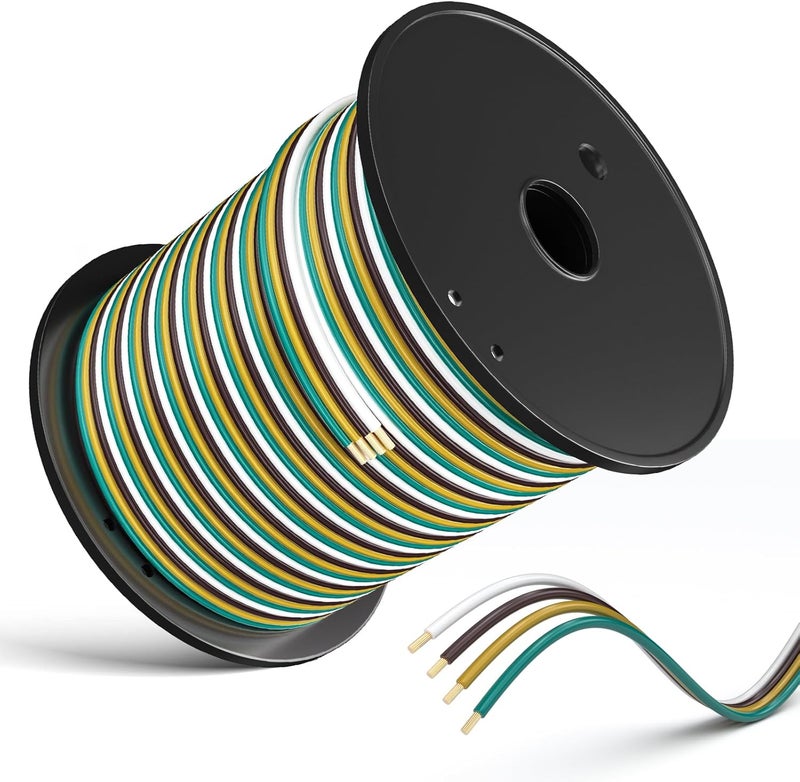 LIMICAR 100FT 14 Gauge Trailer Wiring Harness Kit - 4-Way Bonded, Color-Coded Boat Trailer Wiring for Lights - Image 1
